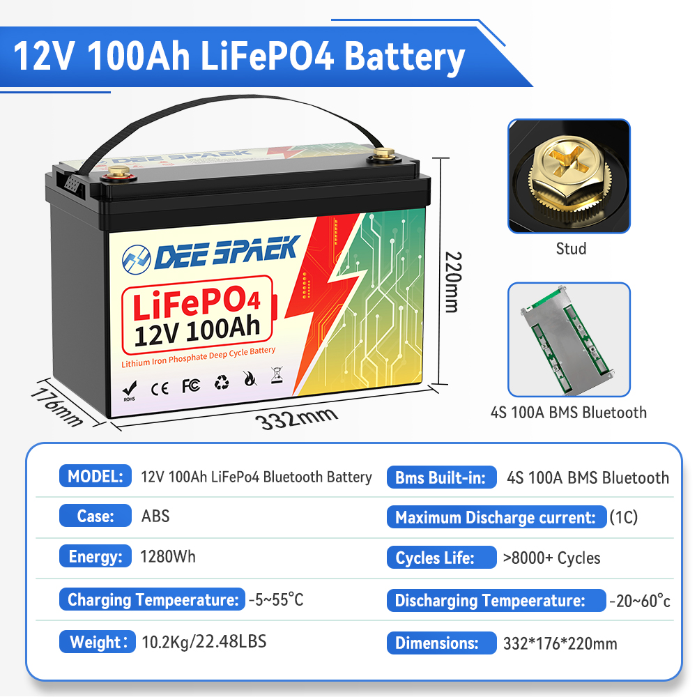 แบตเตอรี่ DEEPSPAEK 12V 100Ah  - Lifepo4 12V 100Ah Bms Bluetooth บทวิจารณ์และราคา